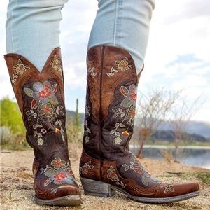 Old Gringo Brown Floral Embroidered Heeled Boots